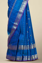 Blue silver zari designer silk saree
