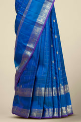 Blue silver zari designer silk saree