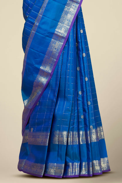 Blue silver zari designer silk saree