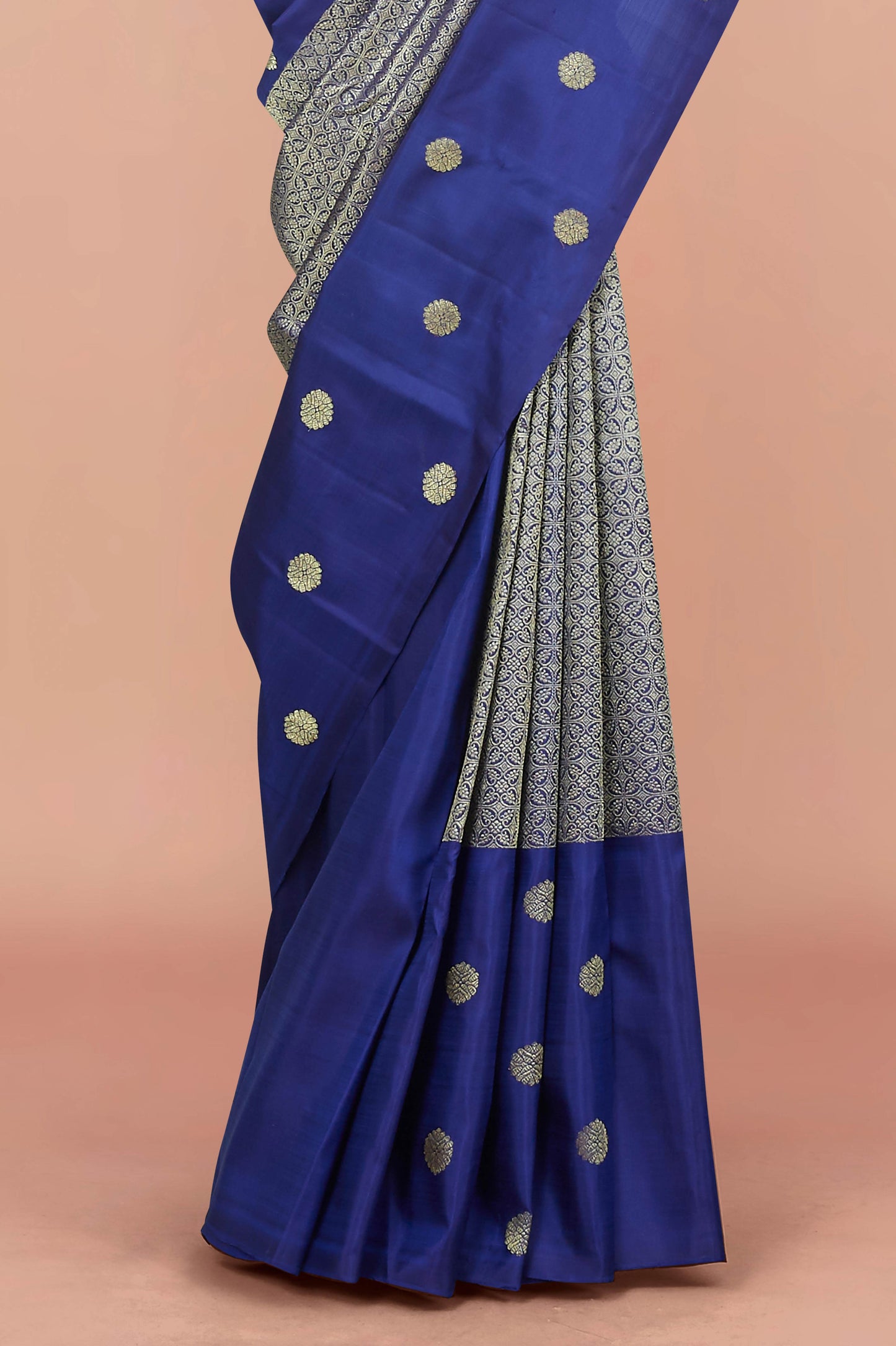 Blue silver zari silk saree
