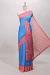 Blue spade motifs linen cotton saree 