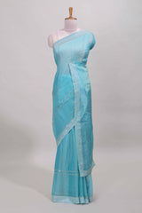 Blue striped chamki saree
