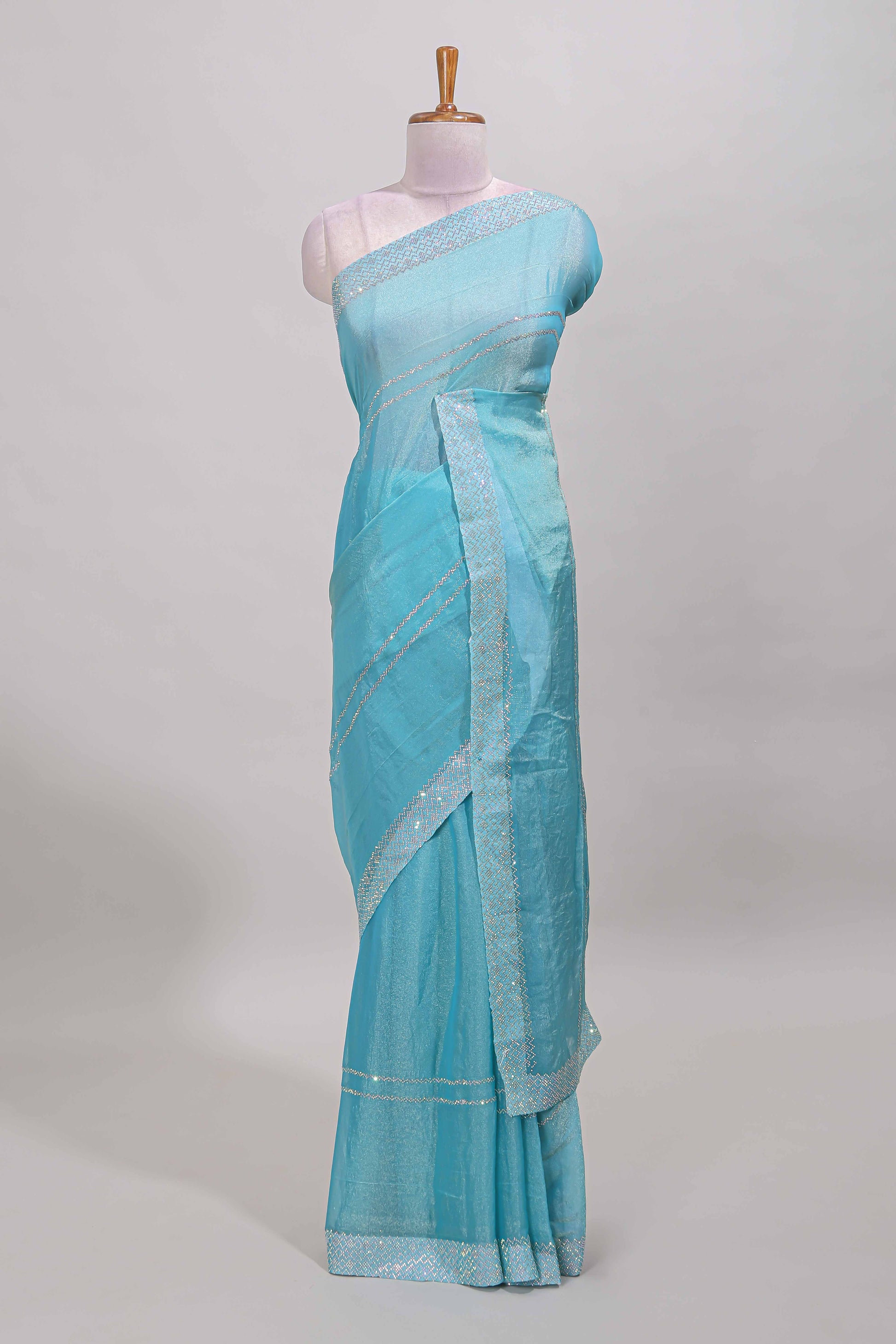 Blue striped chamki saree
