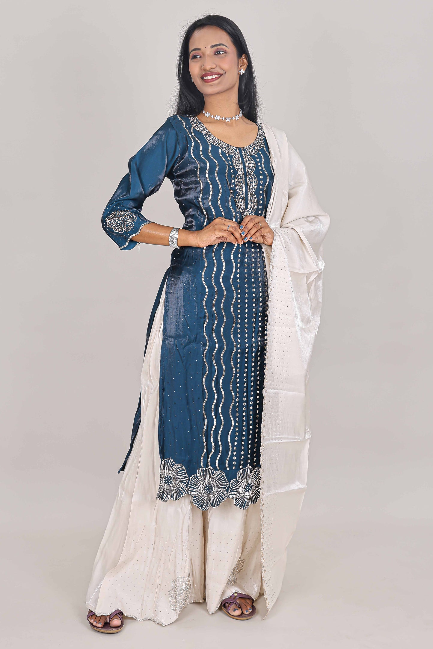 Blue striped sharara outfit