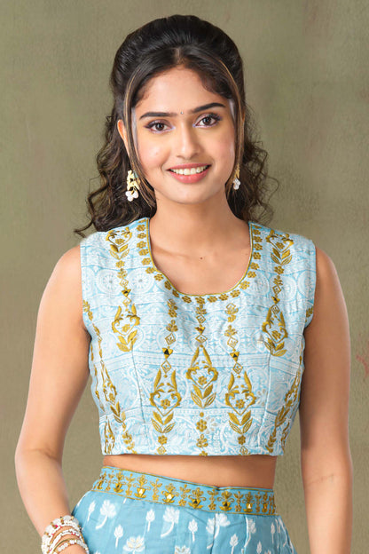 Blue traditional embroidered outfit