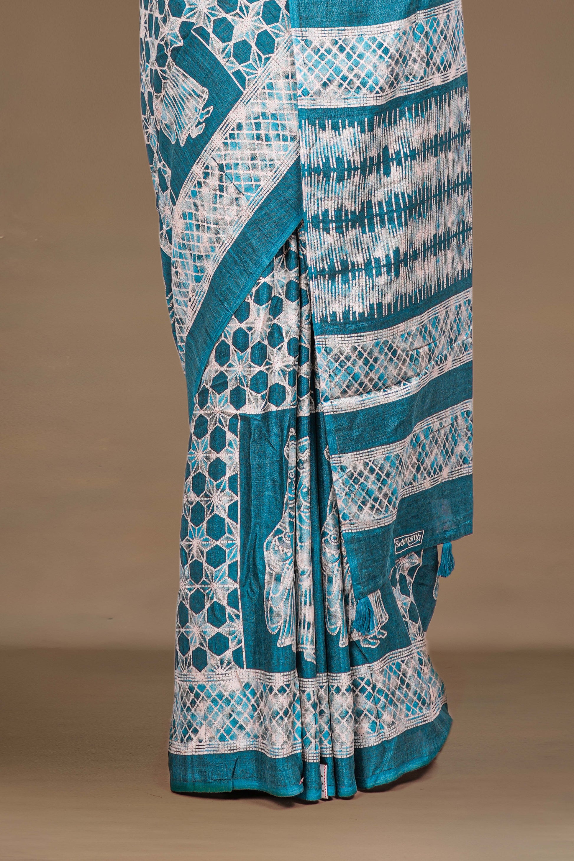 Blue traditional linen saree