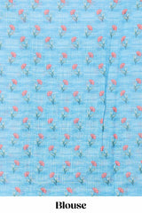 Blue traditional printed linen saree
