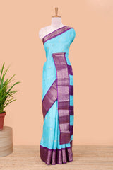 Blue viscose dola butta saree