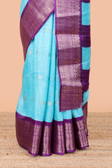Blue viscose dola contrast pallu saree