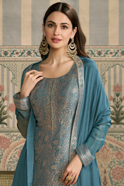 Blue viscose shimmer dress material