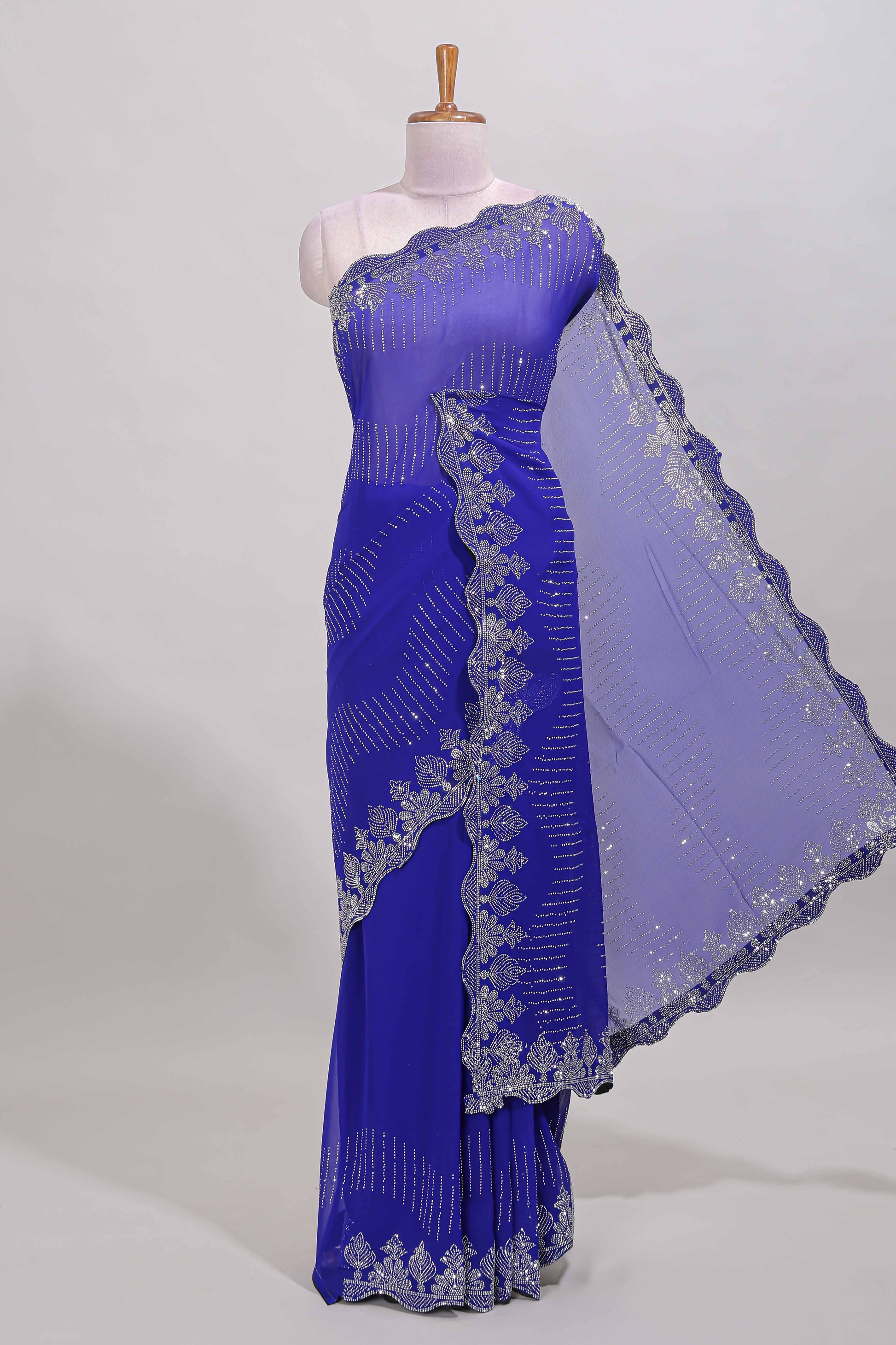 Blue weaving stripe saree