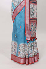 Blue woven floral drape
