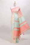 Borderless sandal semi soft silk ikkat motif saree