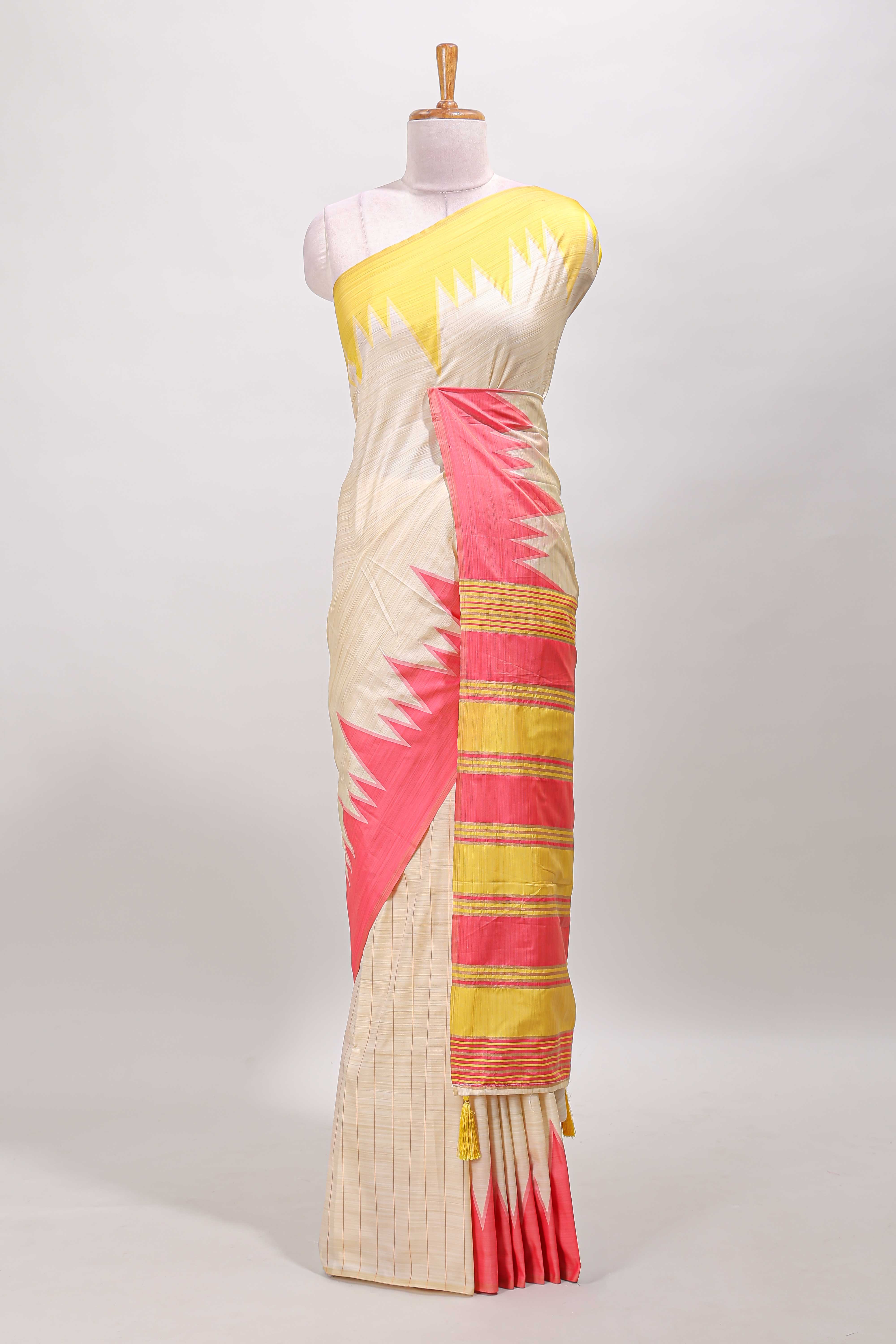 Borderless sandal semi soft silk stripe detail saree
