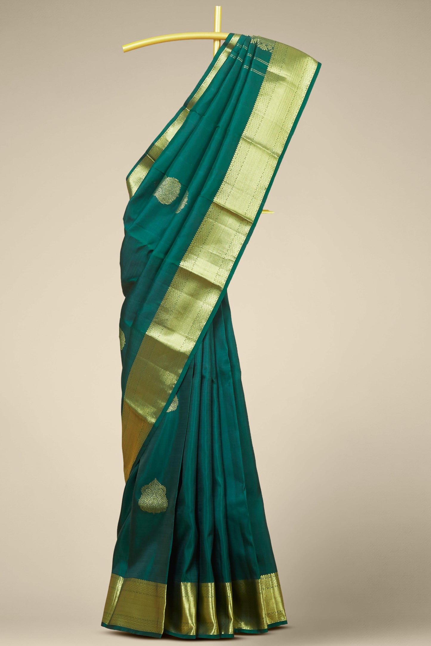 Bottle green pure silk saree