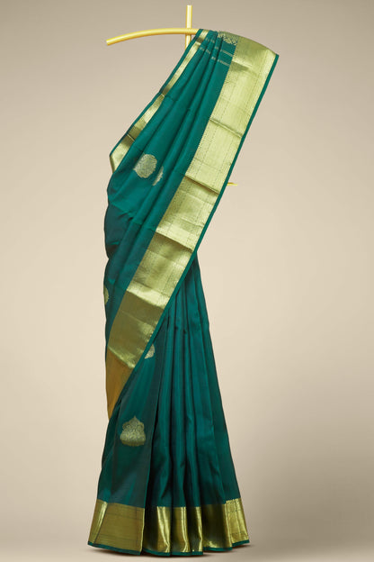 Bottle green pure silk saree
