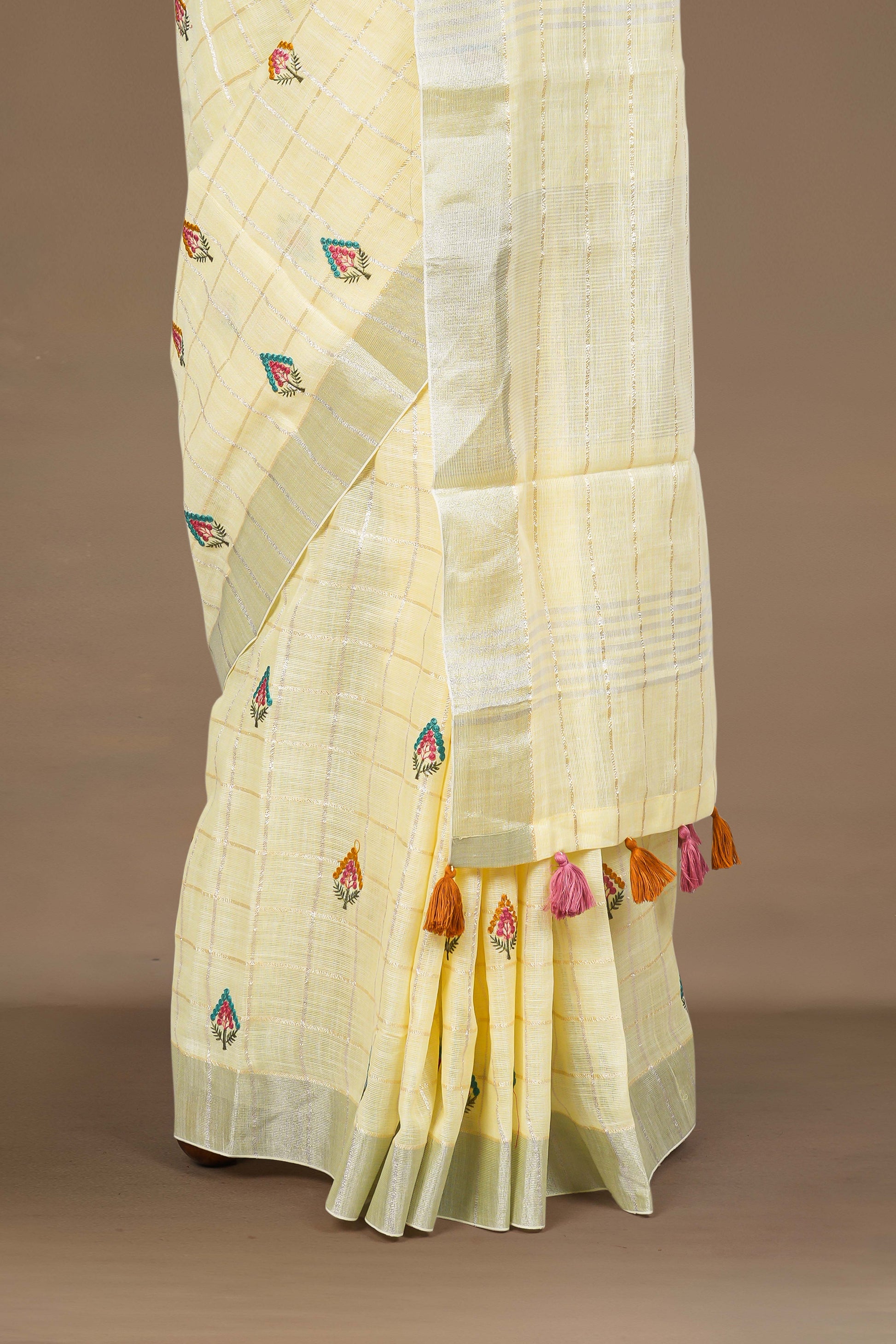 Bright yellow linen saree 