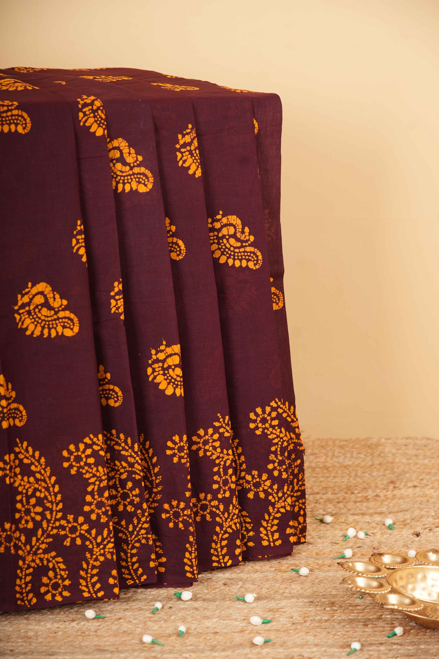 Brown  Bandhani design detailing 