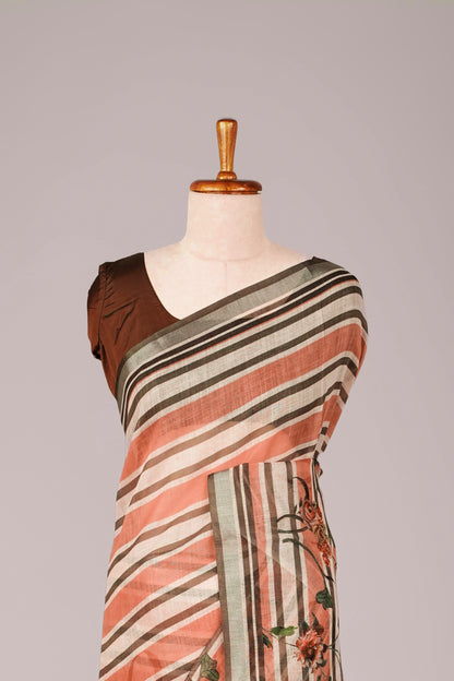 Brown Dual tone linen saree