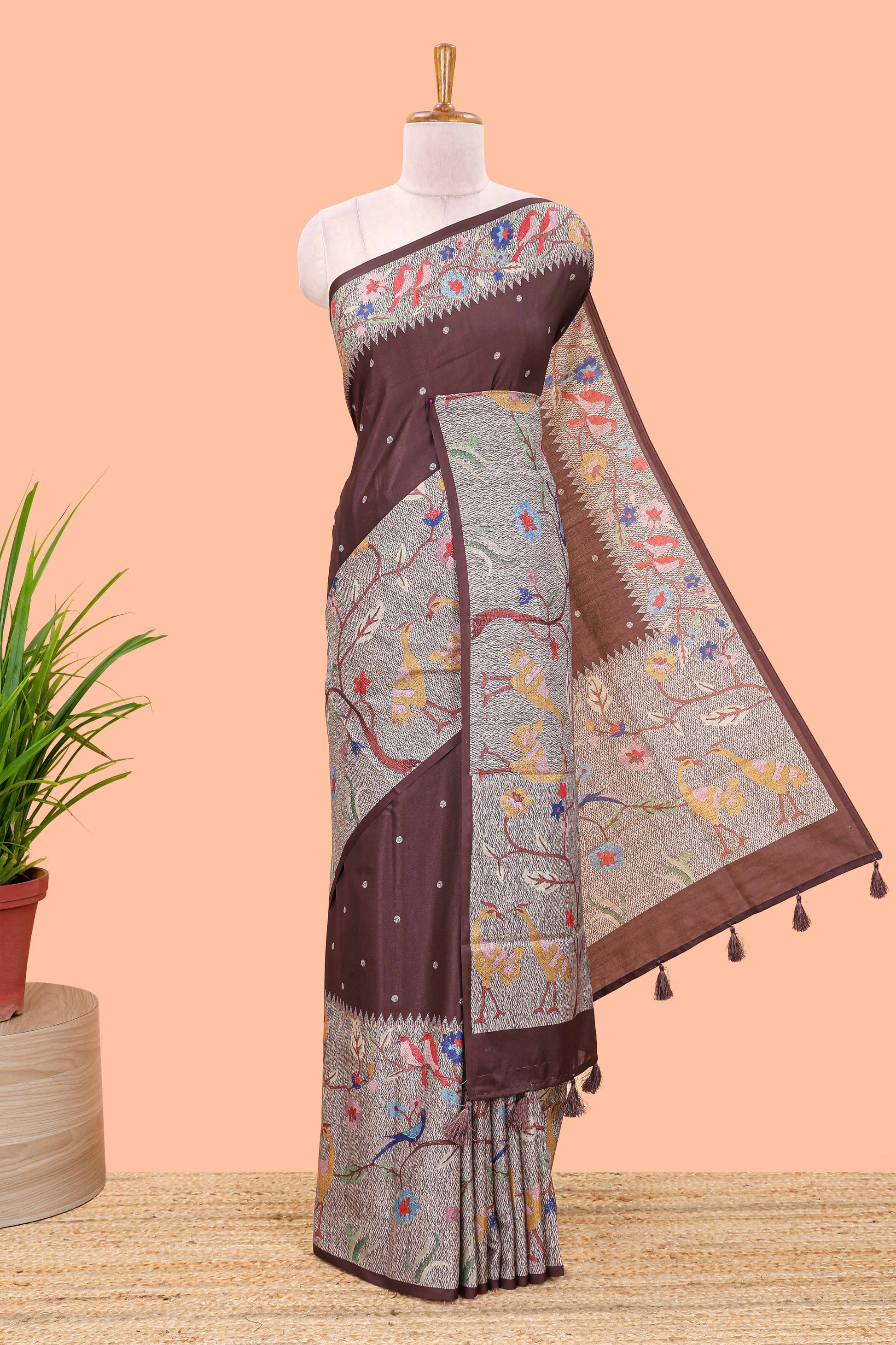 Brown art tussar silk 