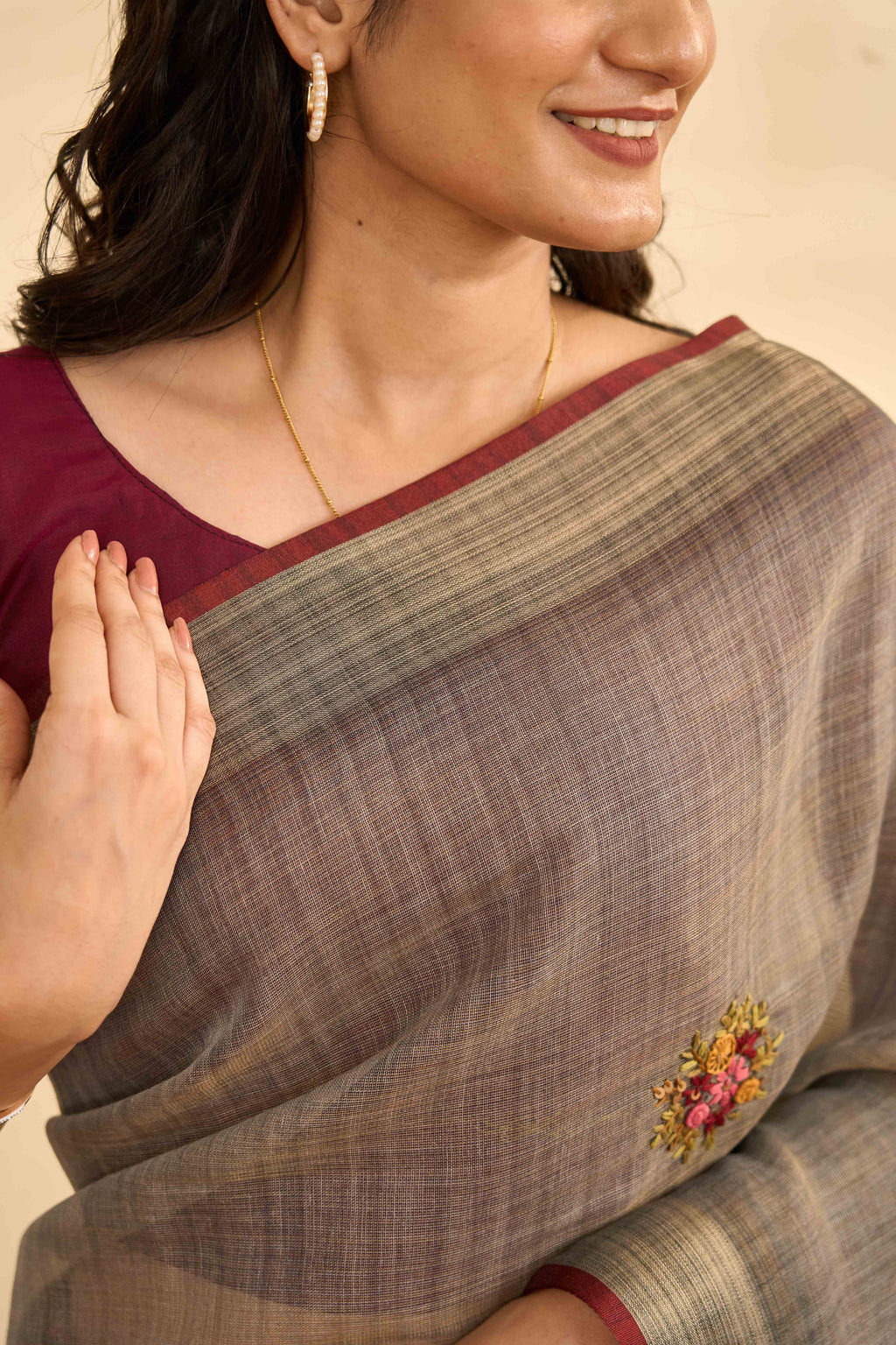 Brown casual linen saree