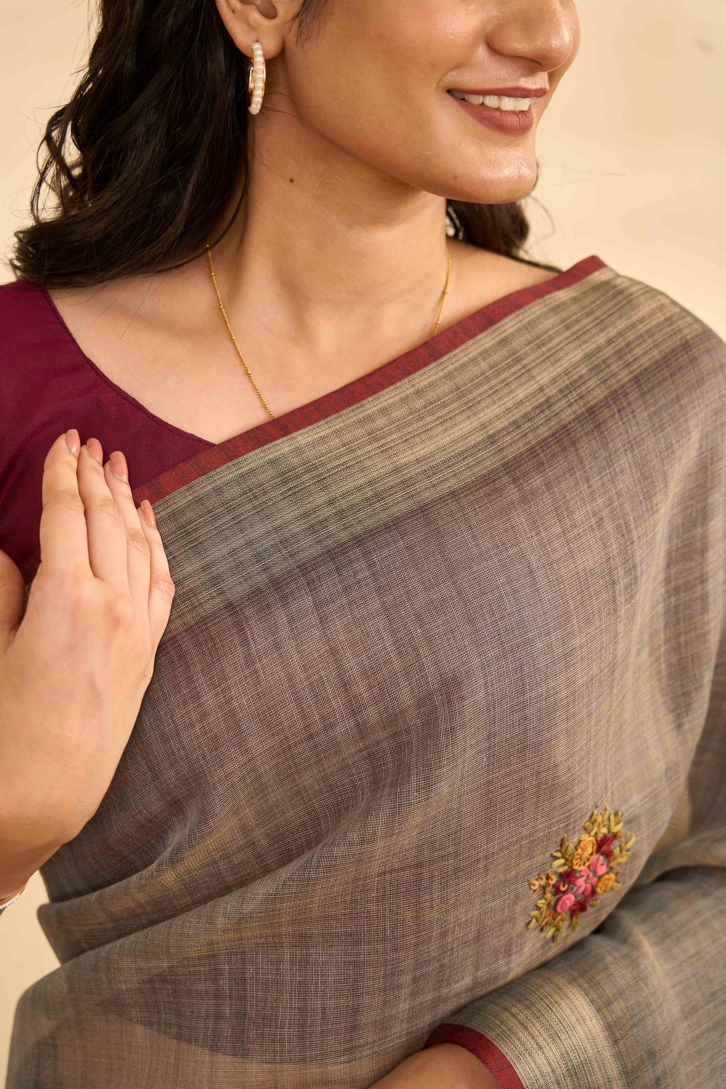 Brown casual linen saree