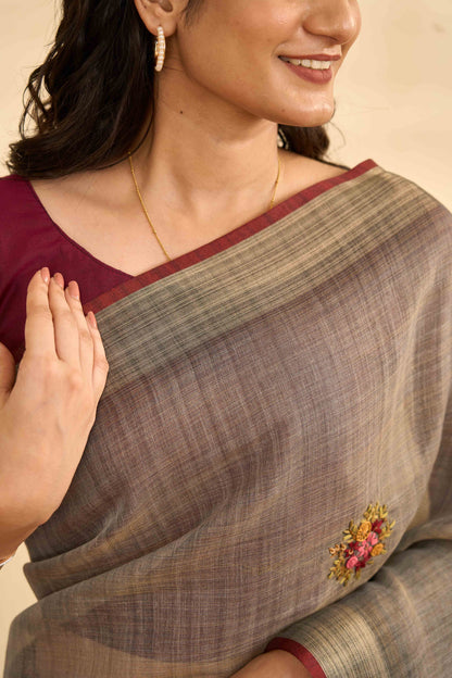 Brown casual linen saree