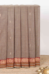Brown checked butta chettinad cotton saree