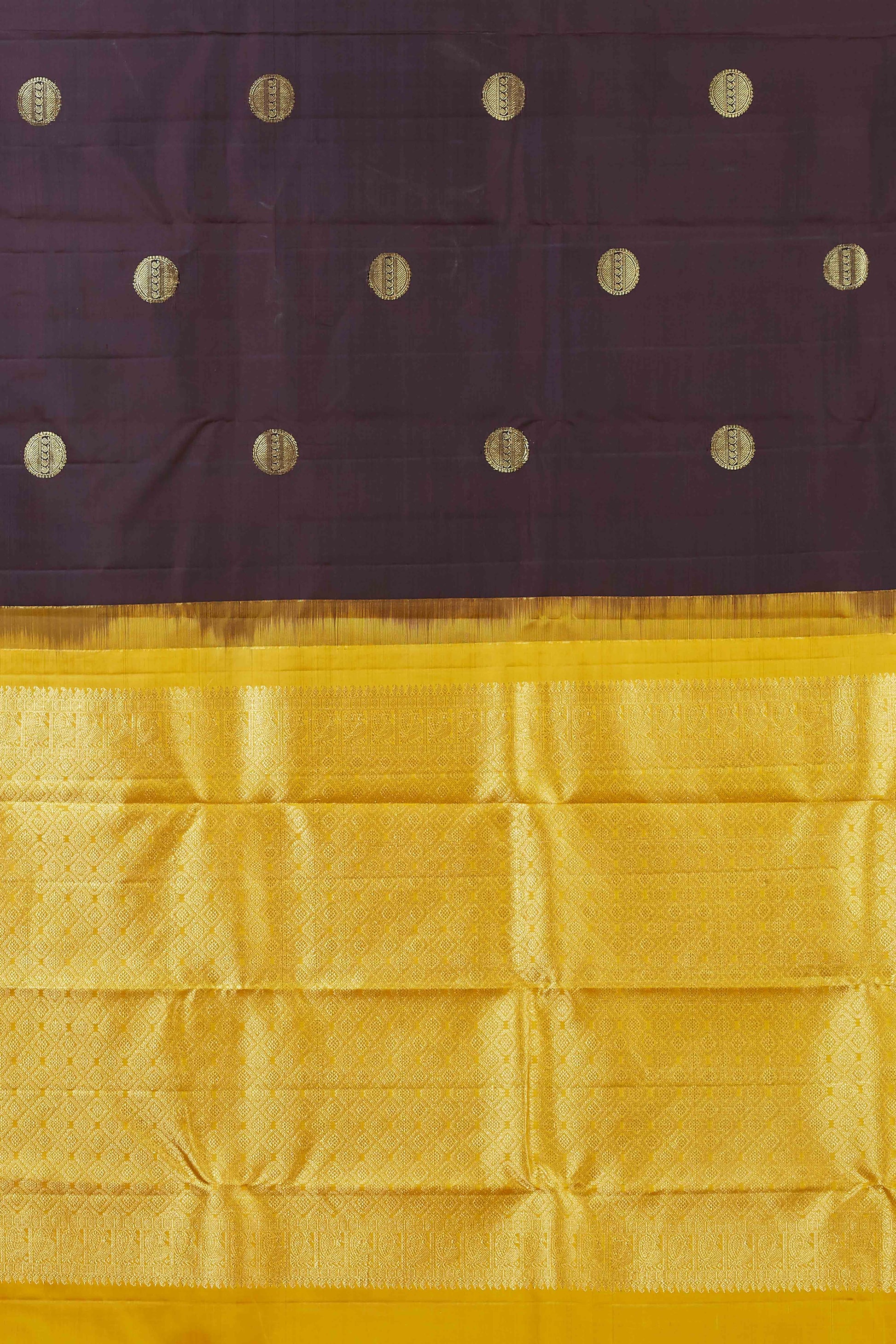 Brown gold zari silks saree