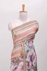 Brown linen saree with self zari border