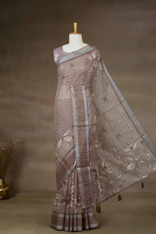 Brown linen weave saree