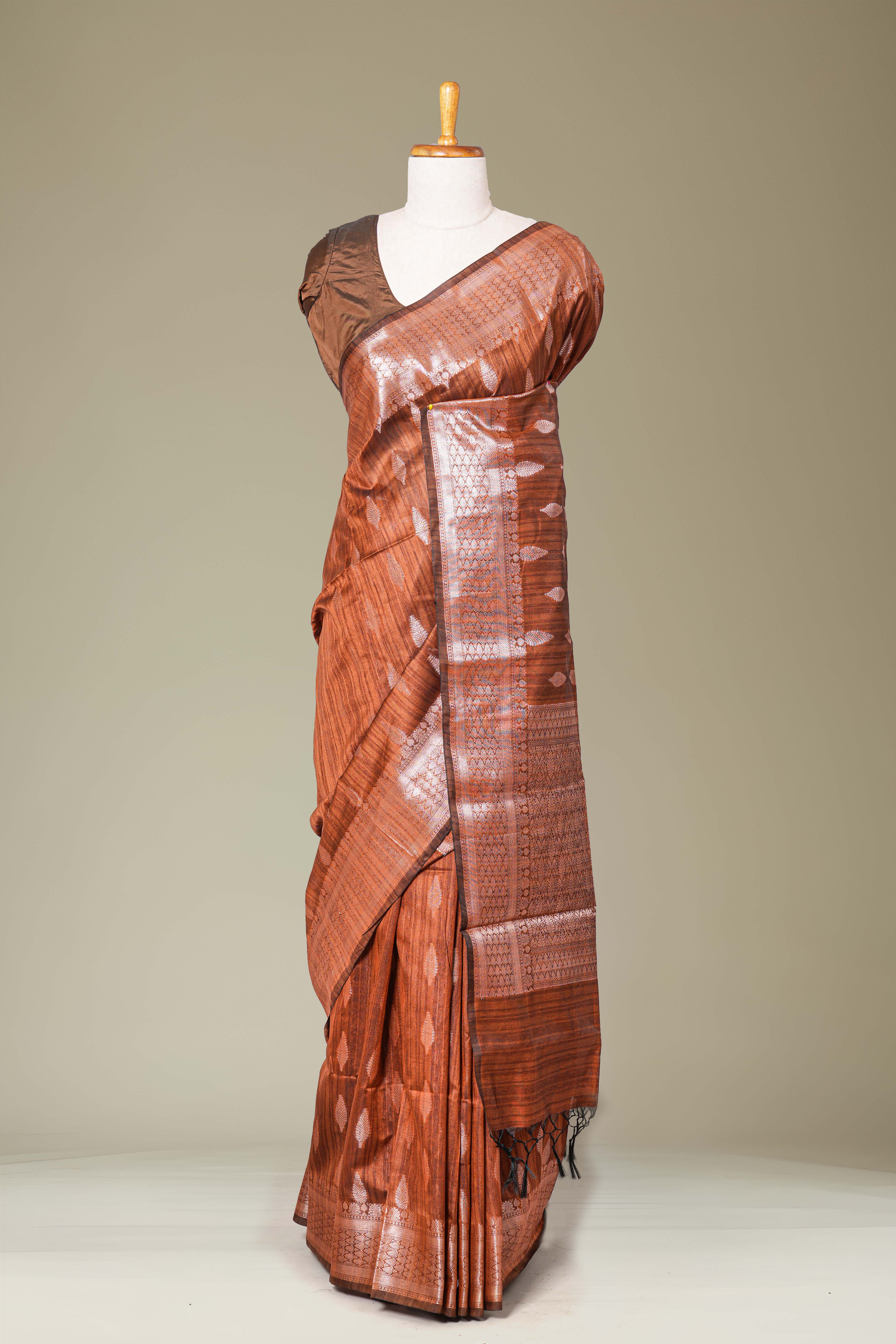 Brown monga silk natural weave saree