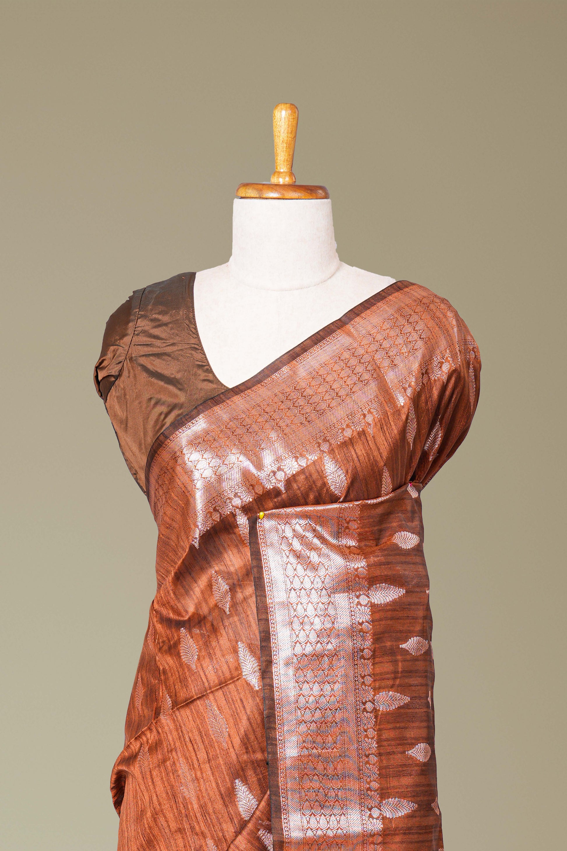 Brown monga silk soft drape saree