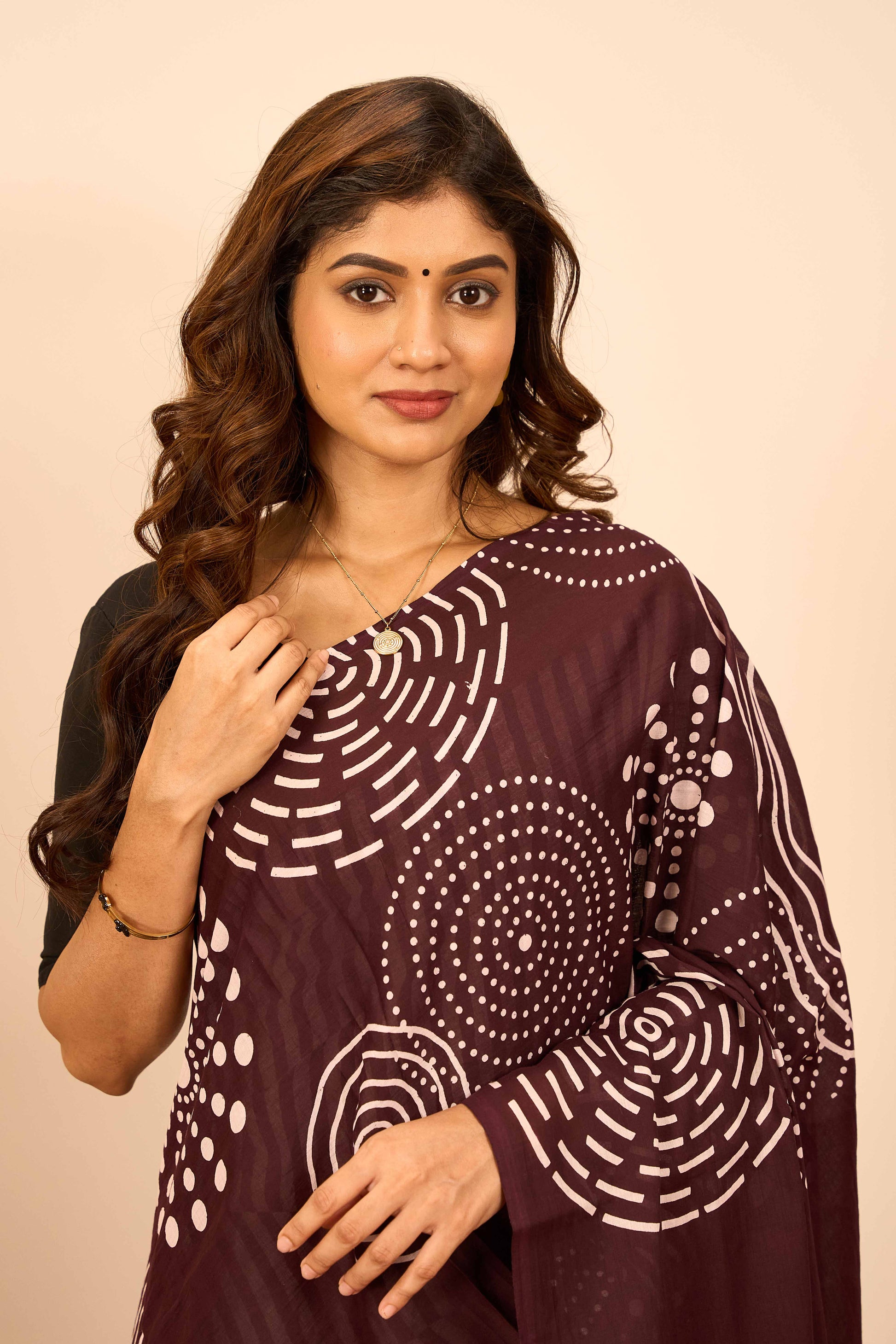 Brown mull cotton saree soft