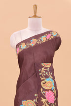 Brown peacock lotus linen saree