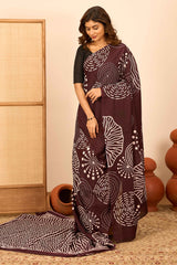 Brown pure cotton saree