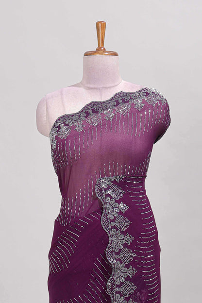 Burgundy scallop floral saree