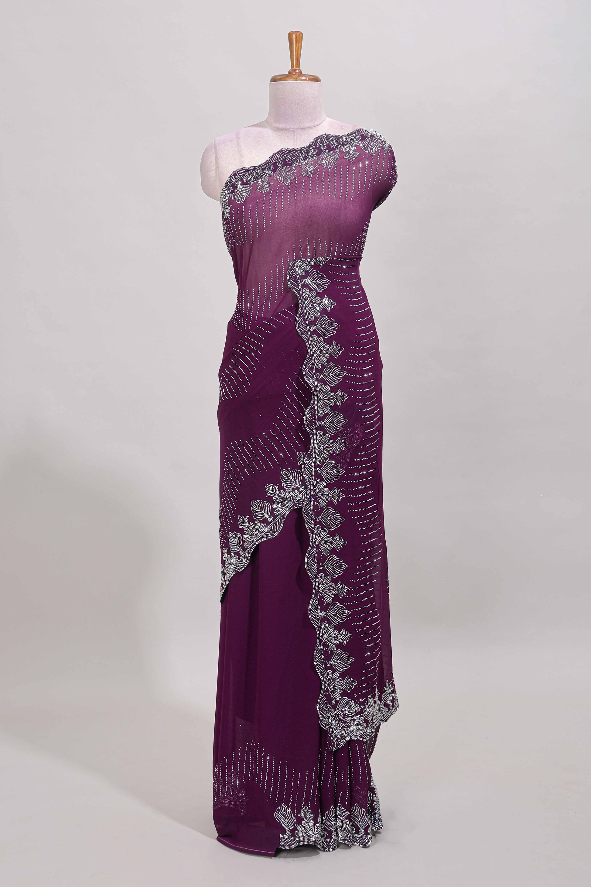 Burgundy stonework saree