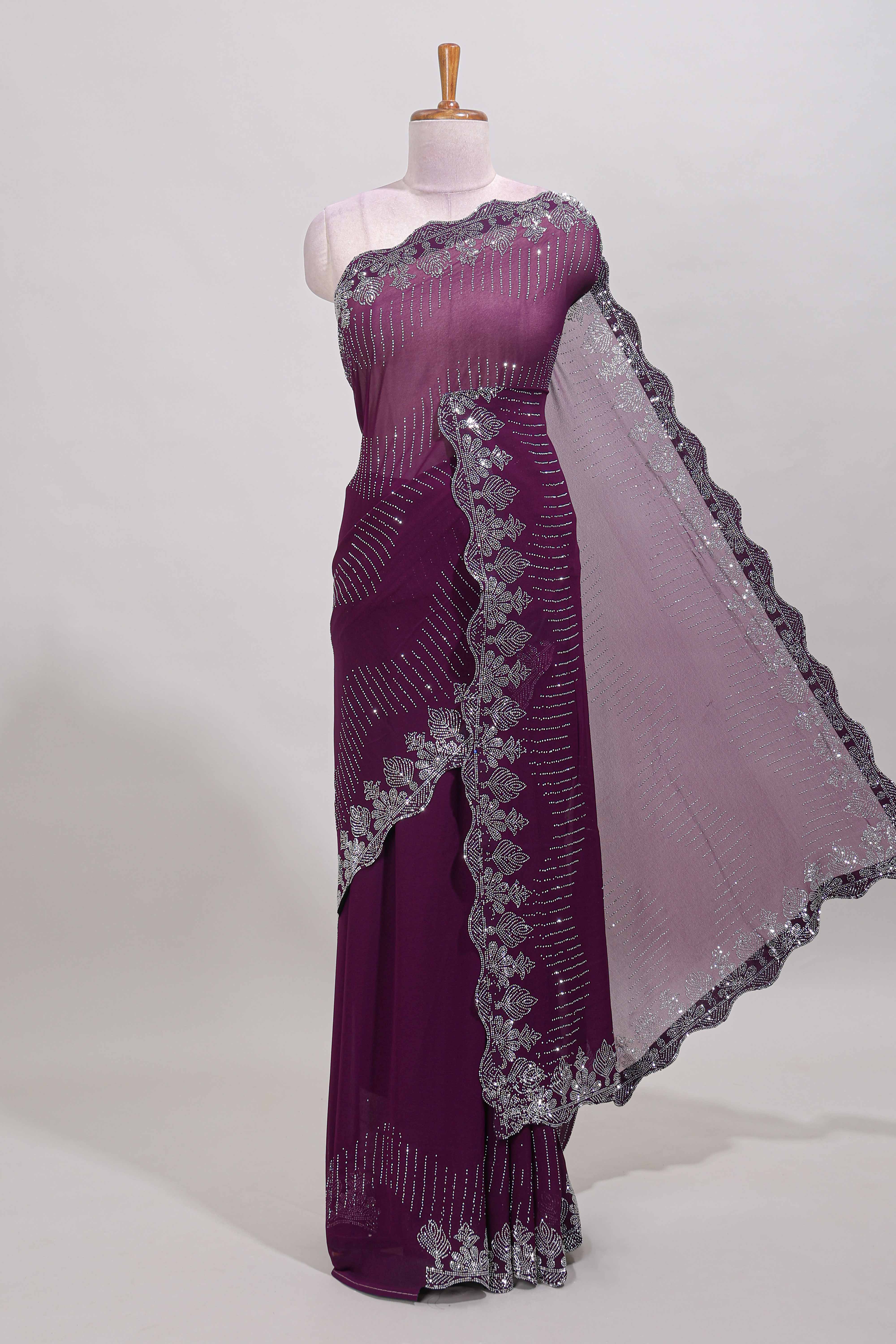 Burgundy weaving stripe saree