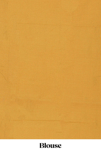 Mustard floral motifs poly cotton saree with self border and pallu