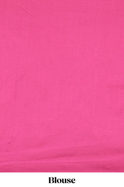 Pink floral motifs poly cotton saree with self border and pallu