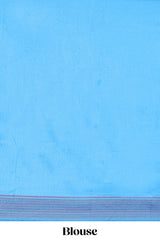 Blue leaf motifs poly cotton saree with self border and pallu