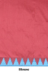 Blue plain poly cotton saree with contrast pallu and geometric border