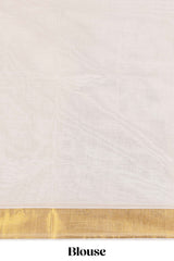 Cream kerala Cotton Saree featuring a full plain body complemented by a rich gold jari border