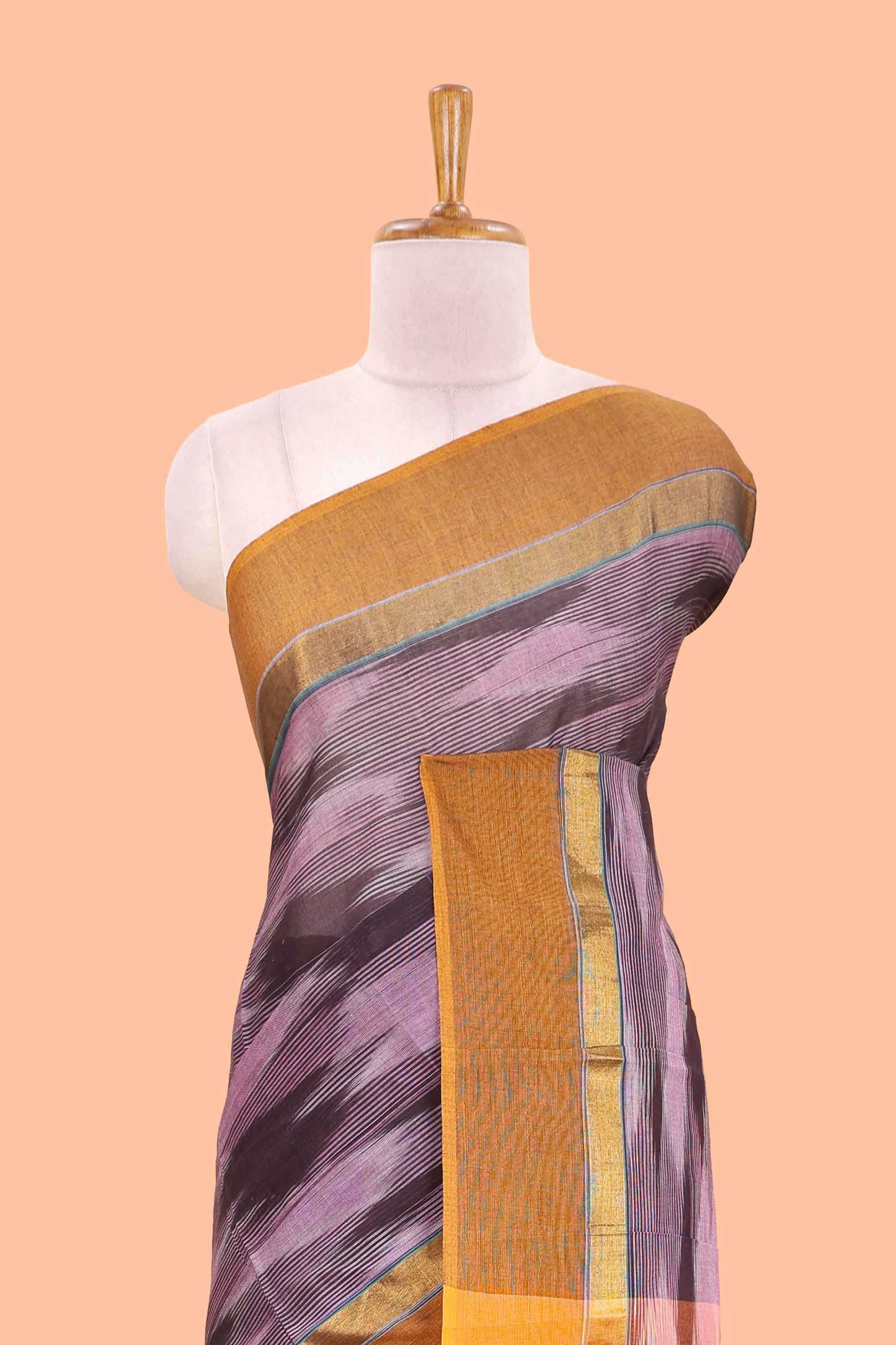 Purple ikkat cotton saree geomentric traditional pochampally design and zari border