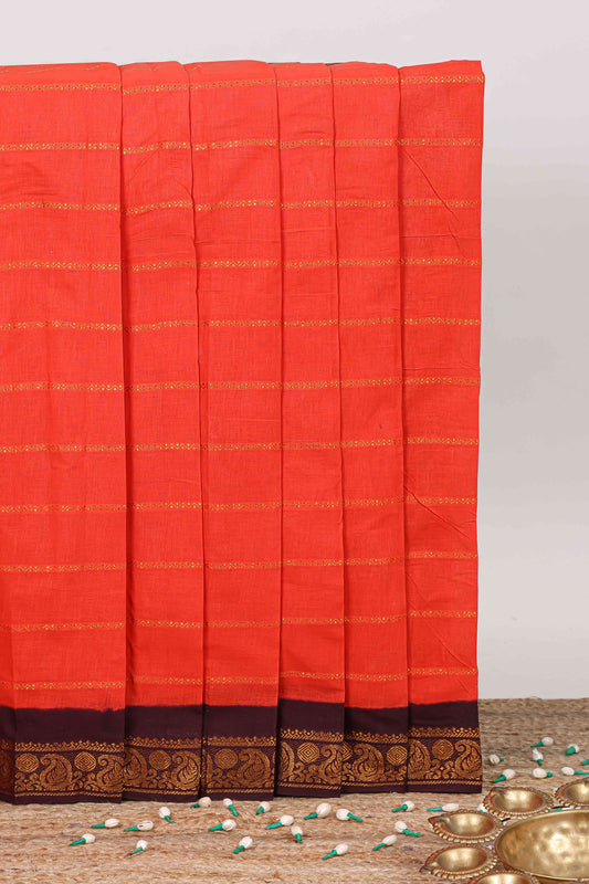 Pink striped sungudi cotton saree with contrast border and striped blouse