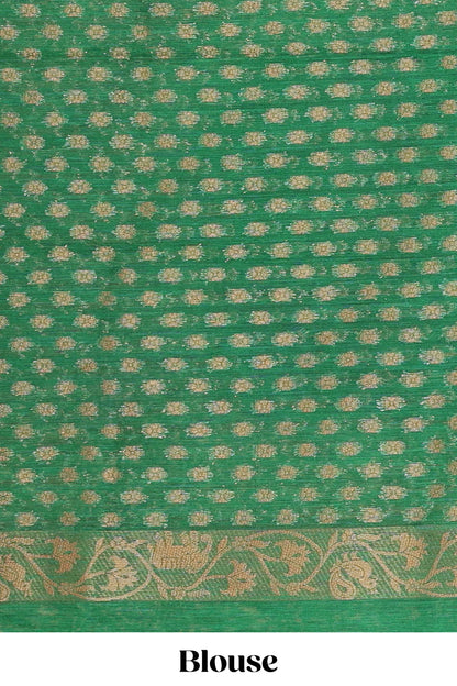 Green and black tie and dye jute cotton saree with self zari border and blouse