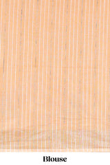 Pastel orange floral design jute cotton saree with self striped zari border and blouse