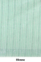 Pista green floral design jute cotton saree with self striped zari border and blouse