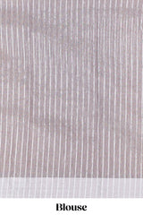 Grey jute cotton saree leaf motifs with zari border and pallu